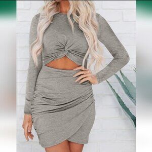 Long Sleeve Cut Out Twist Bodycon Dress